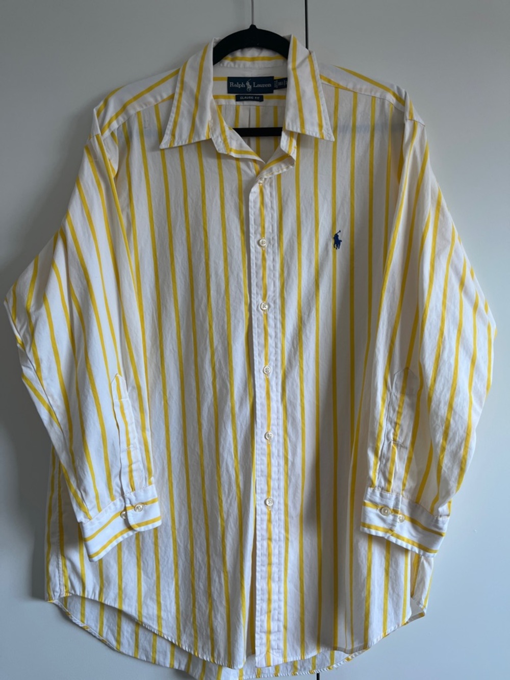 Vintage Ralph Lauren Yellow & White Stripe Classic Fit Button-Down